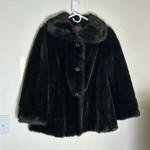 Vintage Mincara Russell Taylor‎ Brown Faux Fur Coat Collared